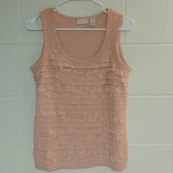 CHICO'S LAYERED LACE RUFFLE SOFT PINK TANK TOP SHELL - Picture 1 of 7